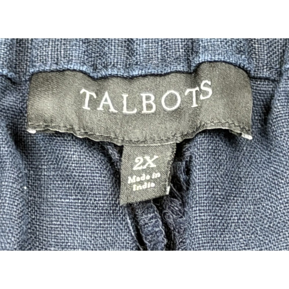 Talbots Women's Crop Linen Pants Plus Size 18W Pull-On Navy Blue Elastic Waist - Picture 11 of 13